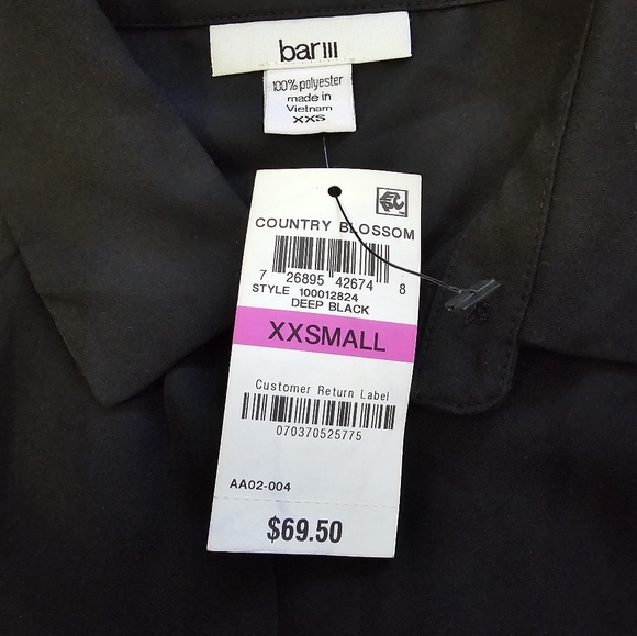 NWT Women's Black Button Down Shirt XXSMALL | 100% polyester | High Low Design - Picture 4 of 5